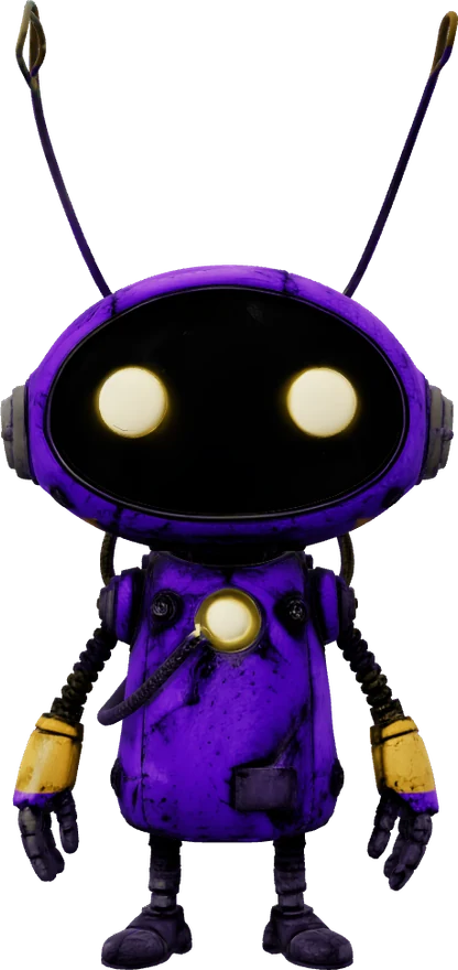 Robot violeta Nivrux con luces amarillas